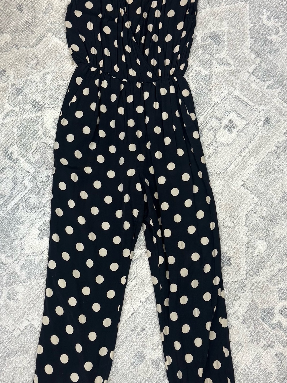 Polka Dot Sleeveless Jumpsuit - Black & Cream